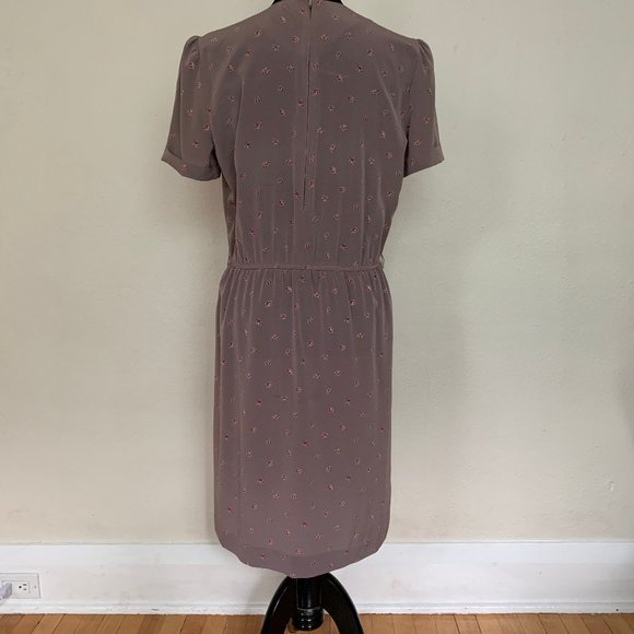 Vintage 80s taupe floral day dress sz M - Picture 4 of 5